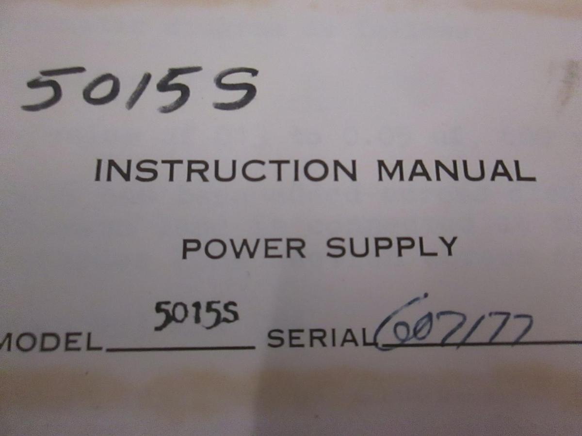 Used Power Designs Model 5015S Power Supply Instruction Manual, Used