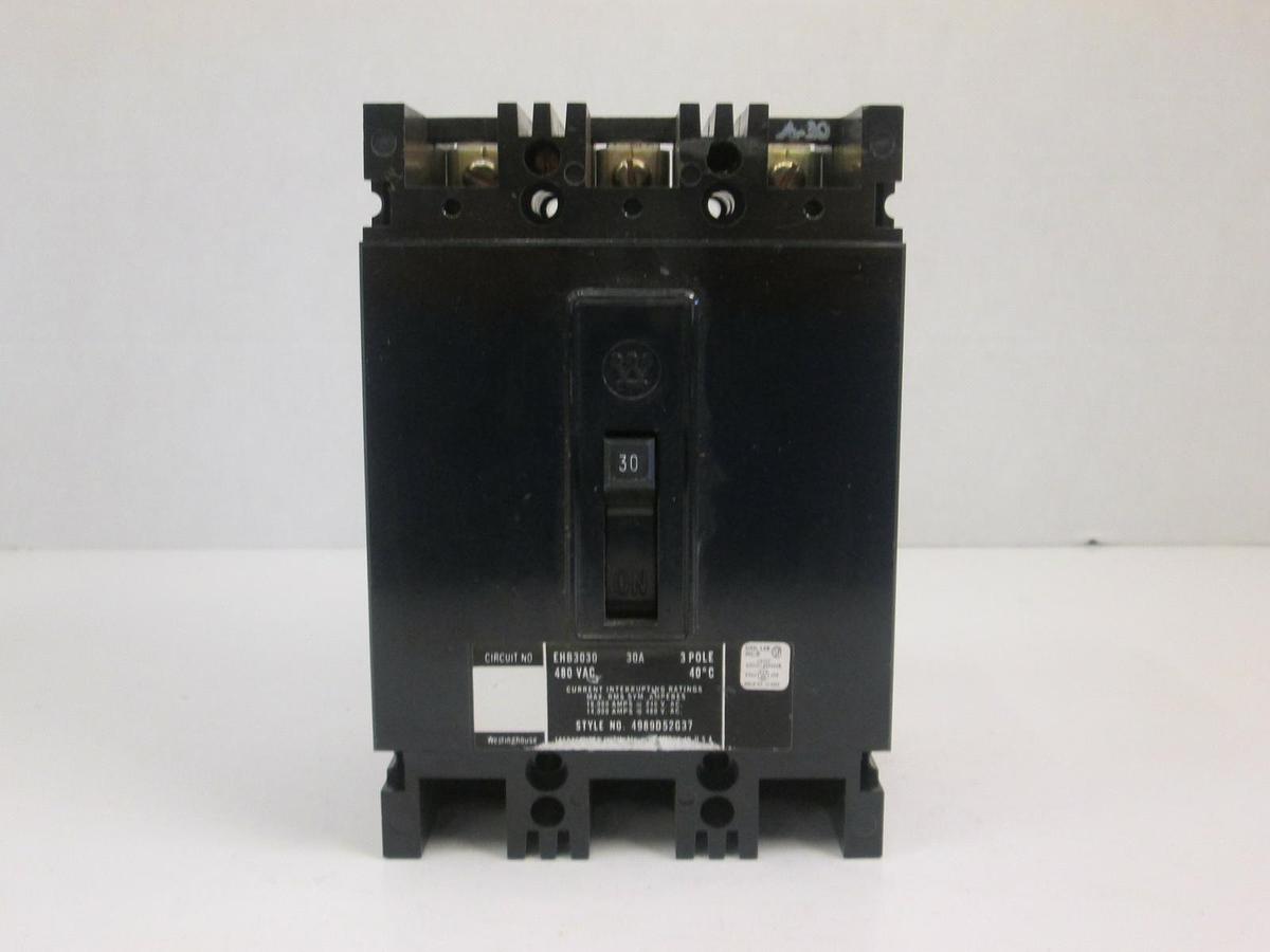 Used Westinghouse EHB3030 Circuit Breaker, 480 VAC 30A, 3 Pole