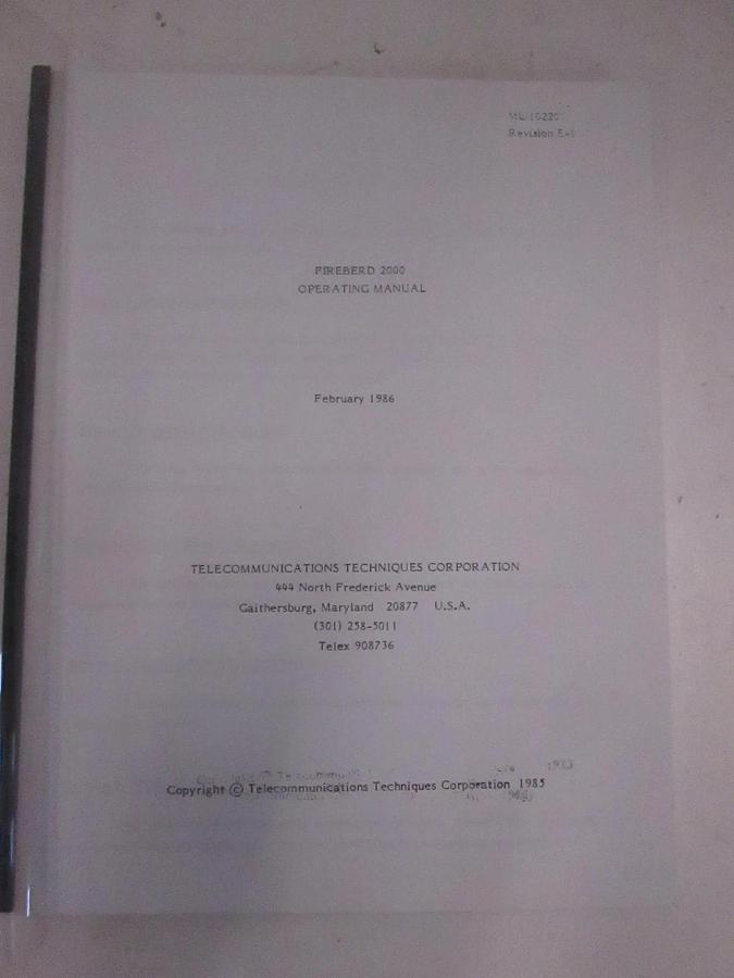 Used Telecommunications Fireberd 2000 Operating Manual, Used