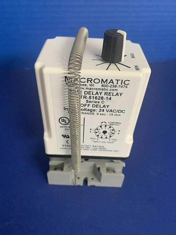 Used MACROMATIC TR-51628-14 Time Delay Relay, 9 sec - 15 min, Used