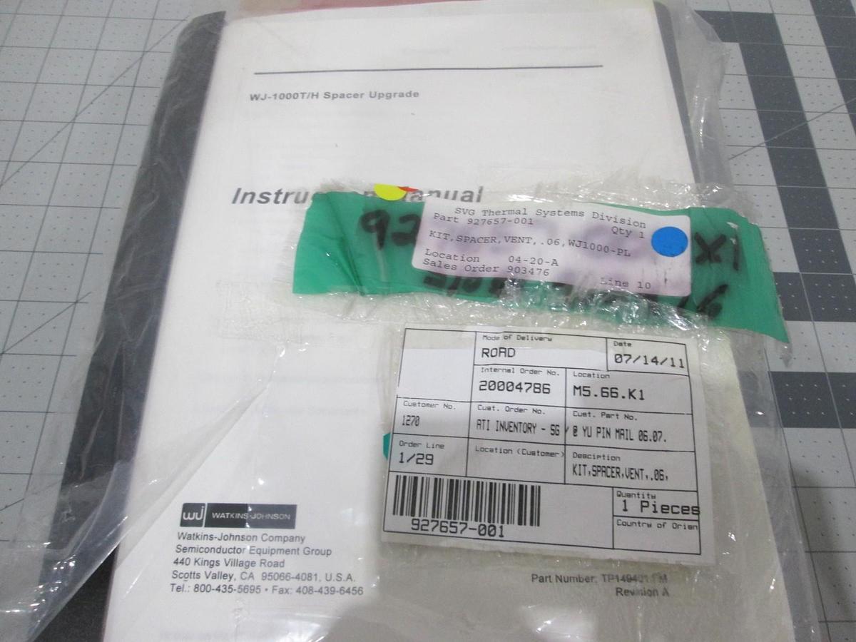 Watkins Johnson, Vent Spacer Kit for WJ1000 APCVD System, 927657-001, New