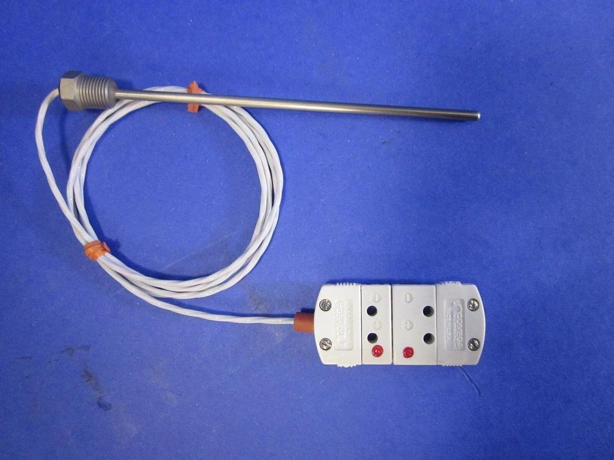 Omega RTD Fluid Immersion Sensor, CU Flat Pin Connector w/ 4.5" Probe , New