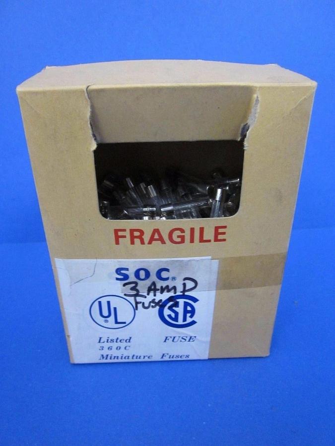 SOC Miniature Fuses SS2 Glass Fuses 250V, 3A - Box of Approximately 300