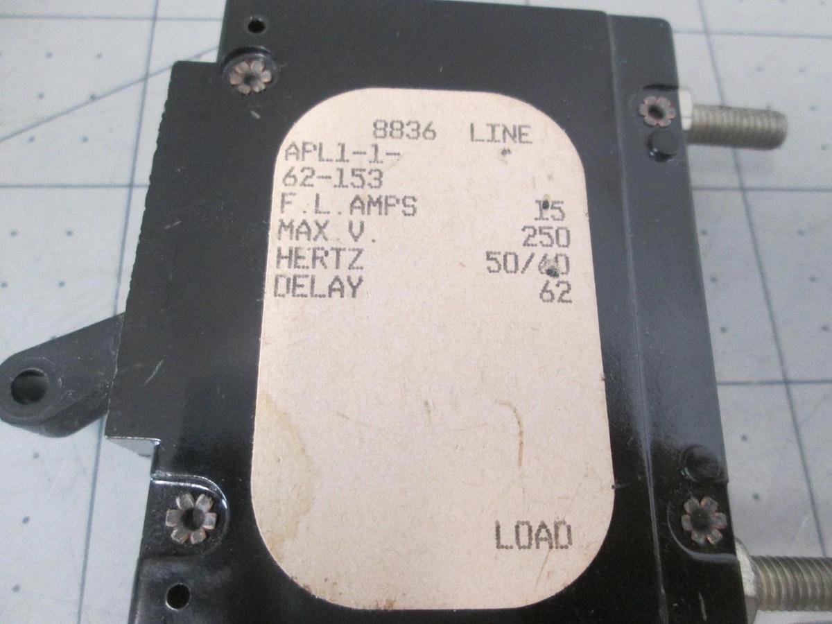 Used Airpax, Circuit Breaker, Single Pole, APL1-1-62-153, Used, Lot of 5