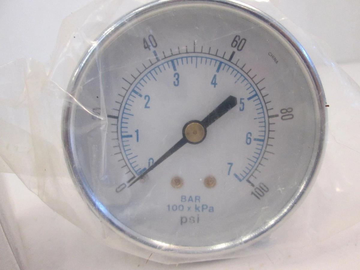 Pressure Gauge, 0-100 psi / 0-7 bar, 2-1/2", New