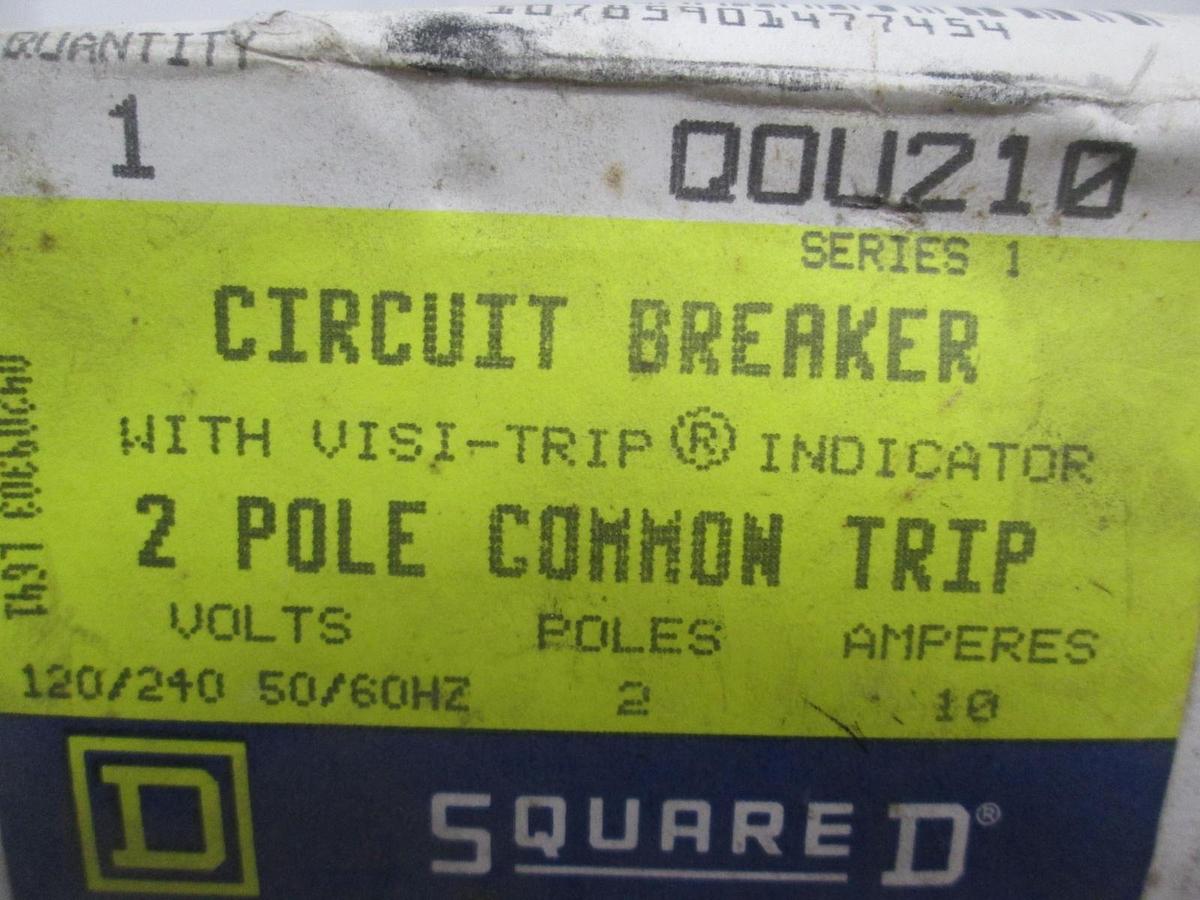 Used Square D, QOU210, 2 Pole, 10A, Circuit Breaker, New