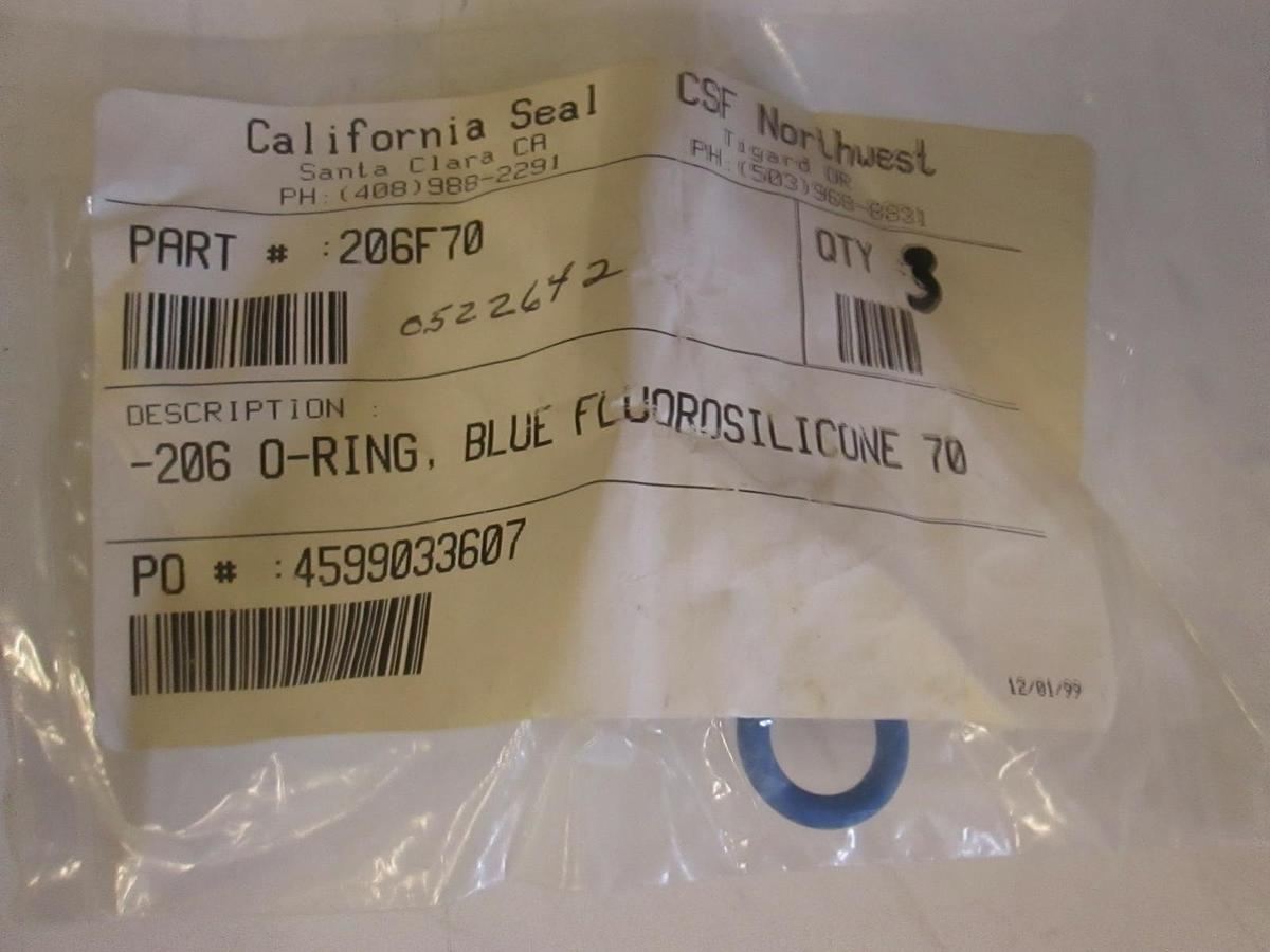 Used California Seal, 206F70, -206 O-Ring, Blue Fluorosilicone 70, Lot of 3, NIP