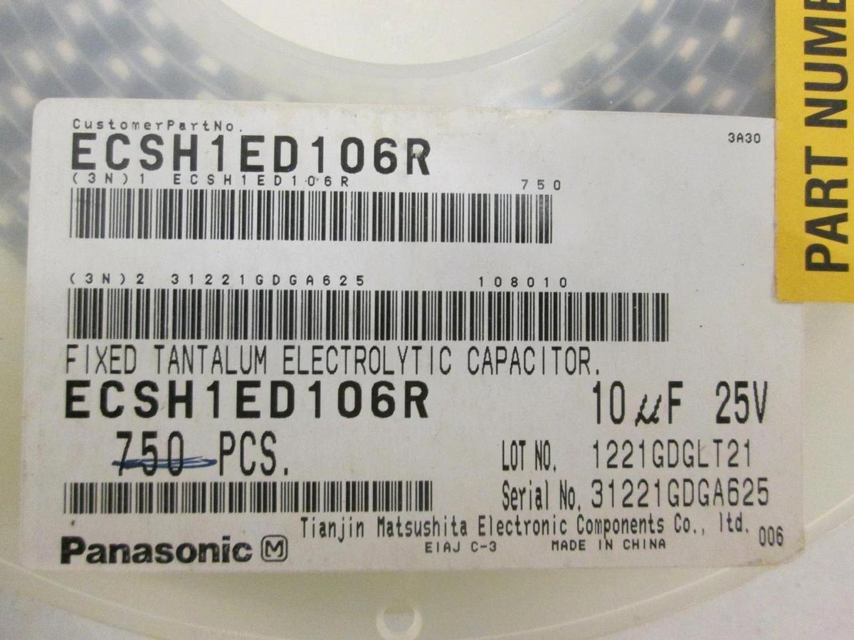 Panasonic, Fixed Tantalum Electrolytic Capacitor, ECSH1ED106R, New, Lot of 340