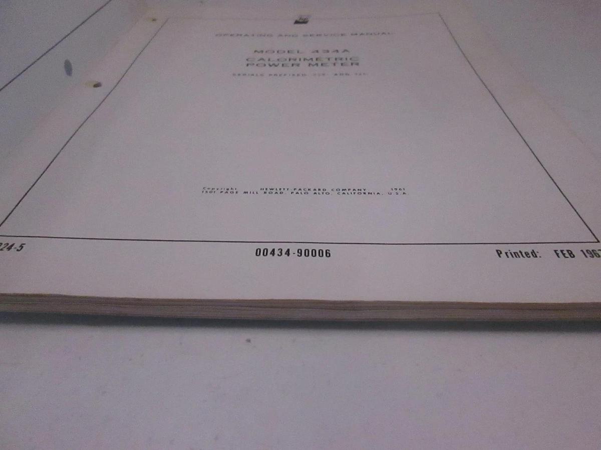 Used HP 434A Calorimetric Power Meter Operating and Service Manual, Used