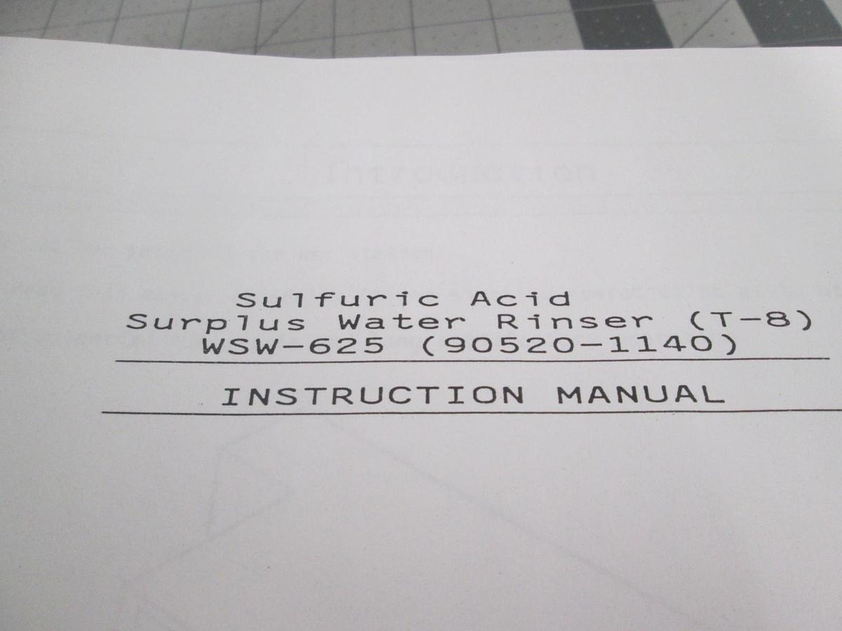 Used Surplus Water Rinser (T-8), WSW-625, 90520-1140, Instruction Manual ,Used