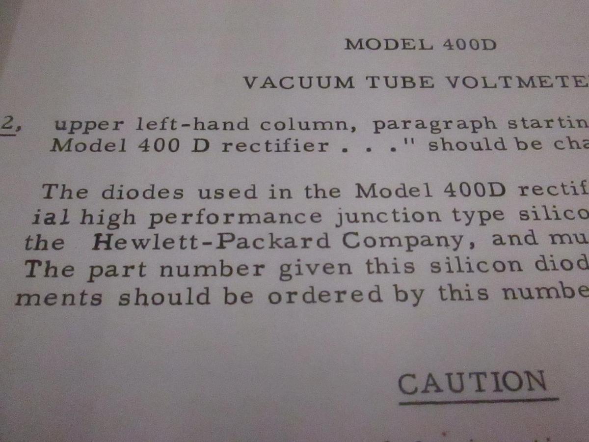 Used HP Model 400D Vacuum Tube Voltmeter Manual, Used