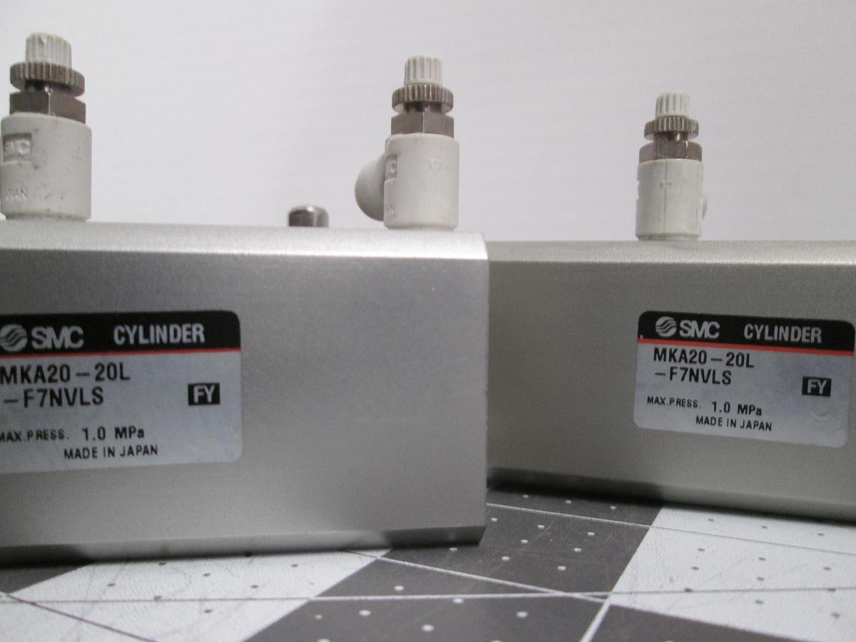 Used SMC MKA20-20L Rotary Clamp Pneumatic Cylinder Lot of 2 with Speed Controls