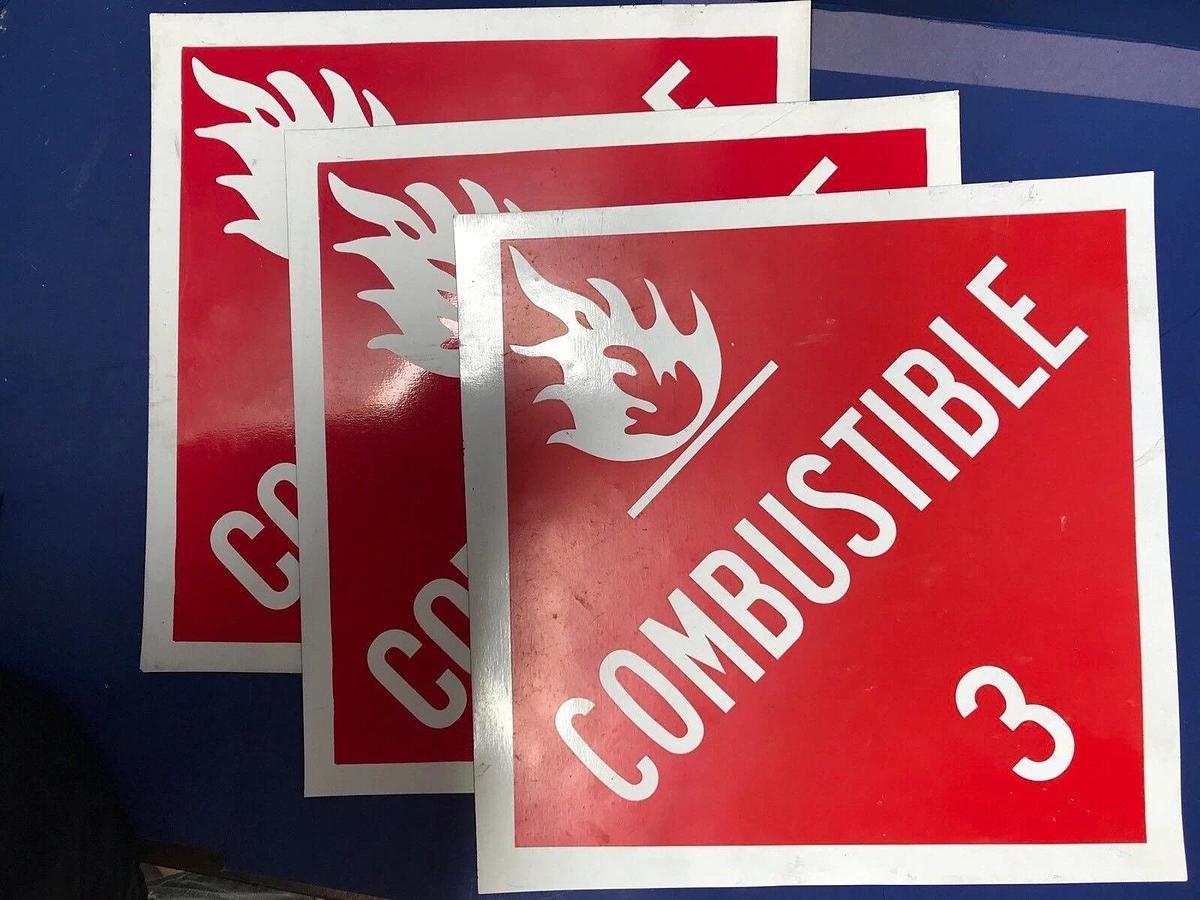 Used Combustible Gas 3 Magnetic Sign / Decal 10.75" x 10.75", Lot of 3