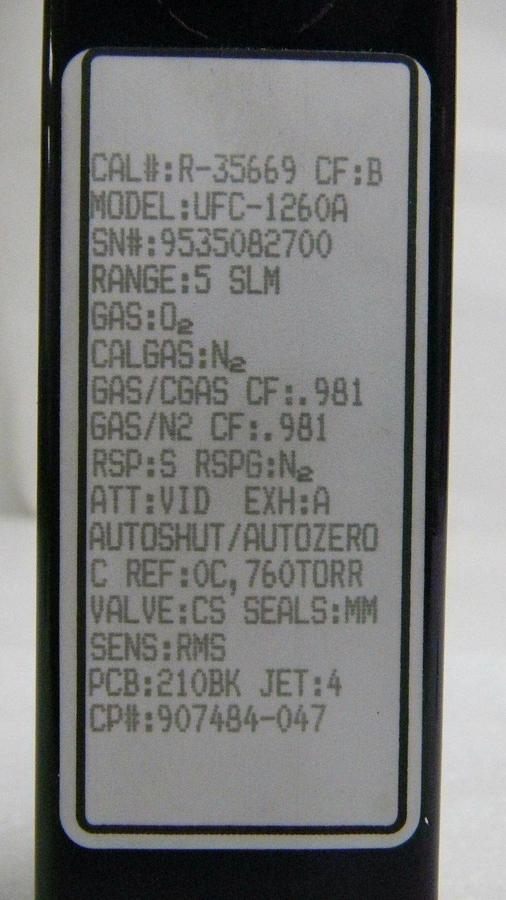 Used Unit UFC-1260A, Mass Flow Controller, Gas- O2, Range- 5 SLM, 1/4" M I/O VCR