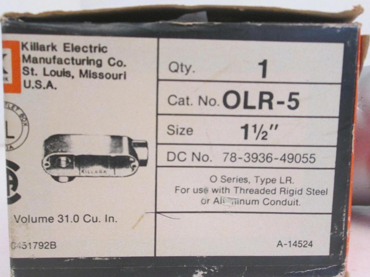 Killark 1 1/2" OLR O-Series Conduit Body, 1 1/2", NIB