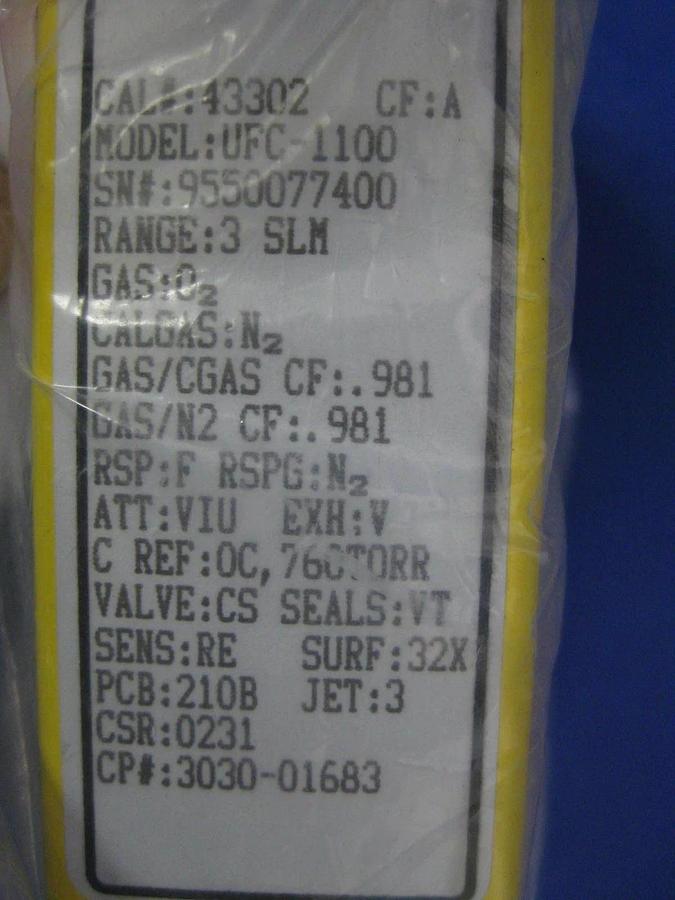 Used Unit UFC-1100 MFC, O2, 3 SLM, 1/4" Male, AMAT 233-4135-43, Lot of 2