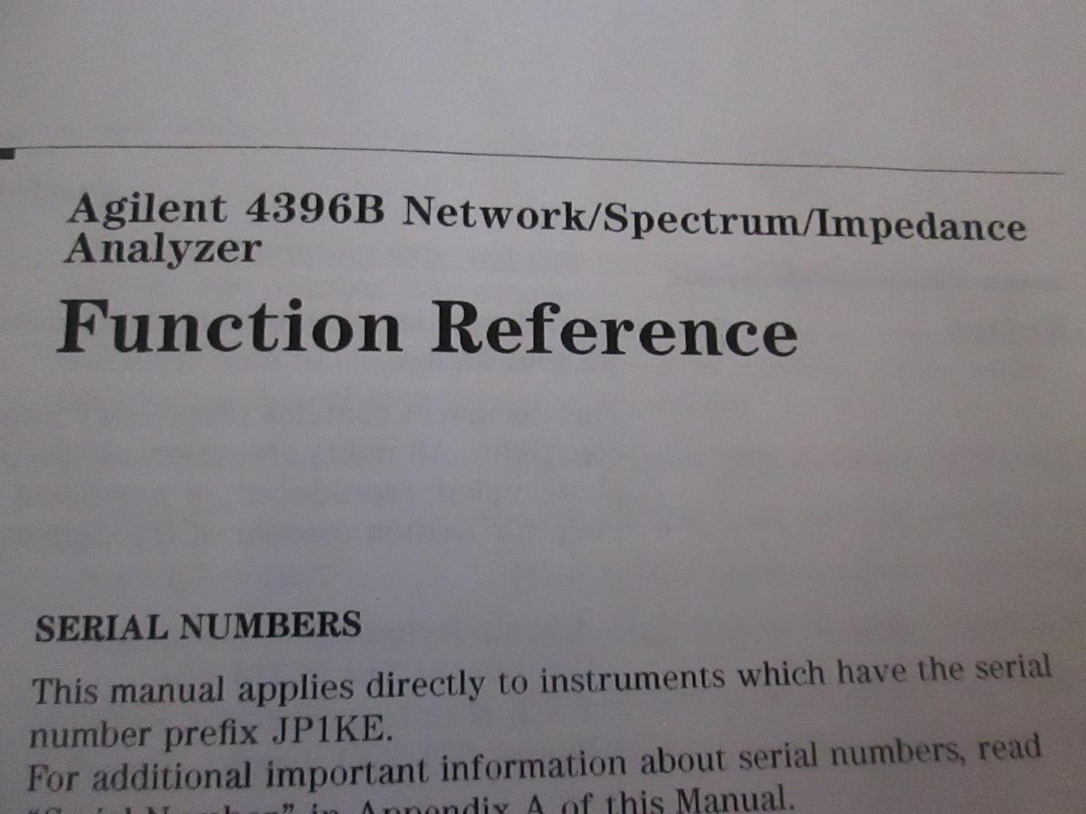 Used Agilent 4396B Network/Spectrum/Impedance Analyzer Function Reference, Used