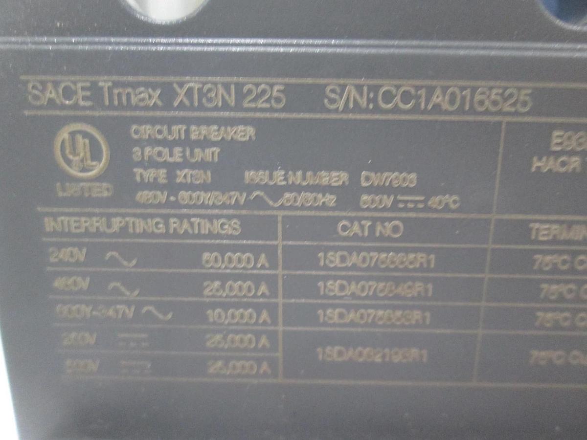 Used ABB, SACE XT3N 225, 3 Pole, Circuit Breaker, Used
