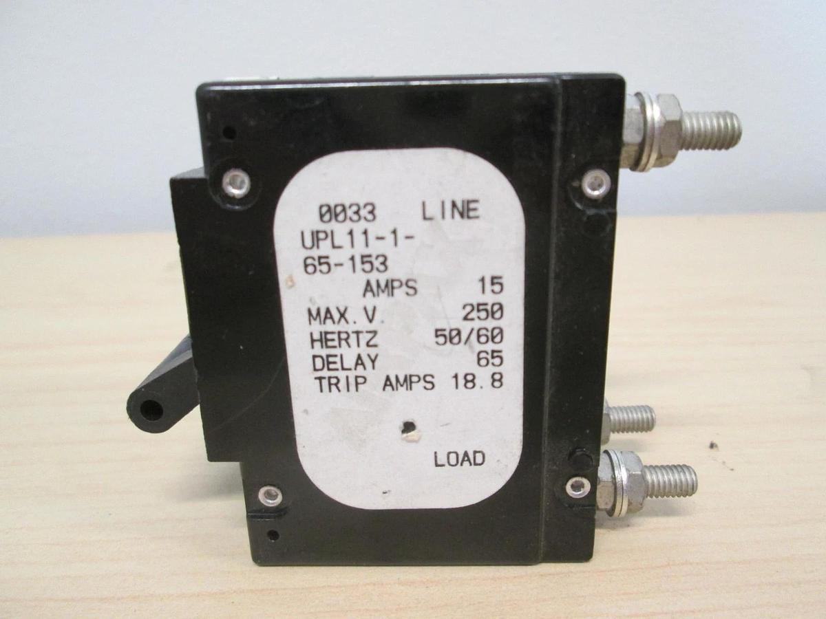 Used Airpax, UPL11-1-65-153, 2 Pole Circuit Breaker, 250V, 15A, Used