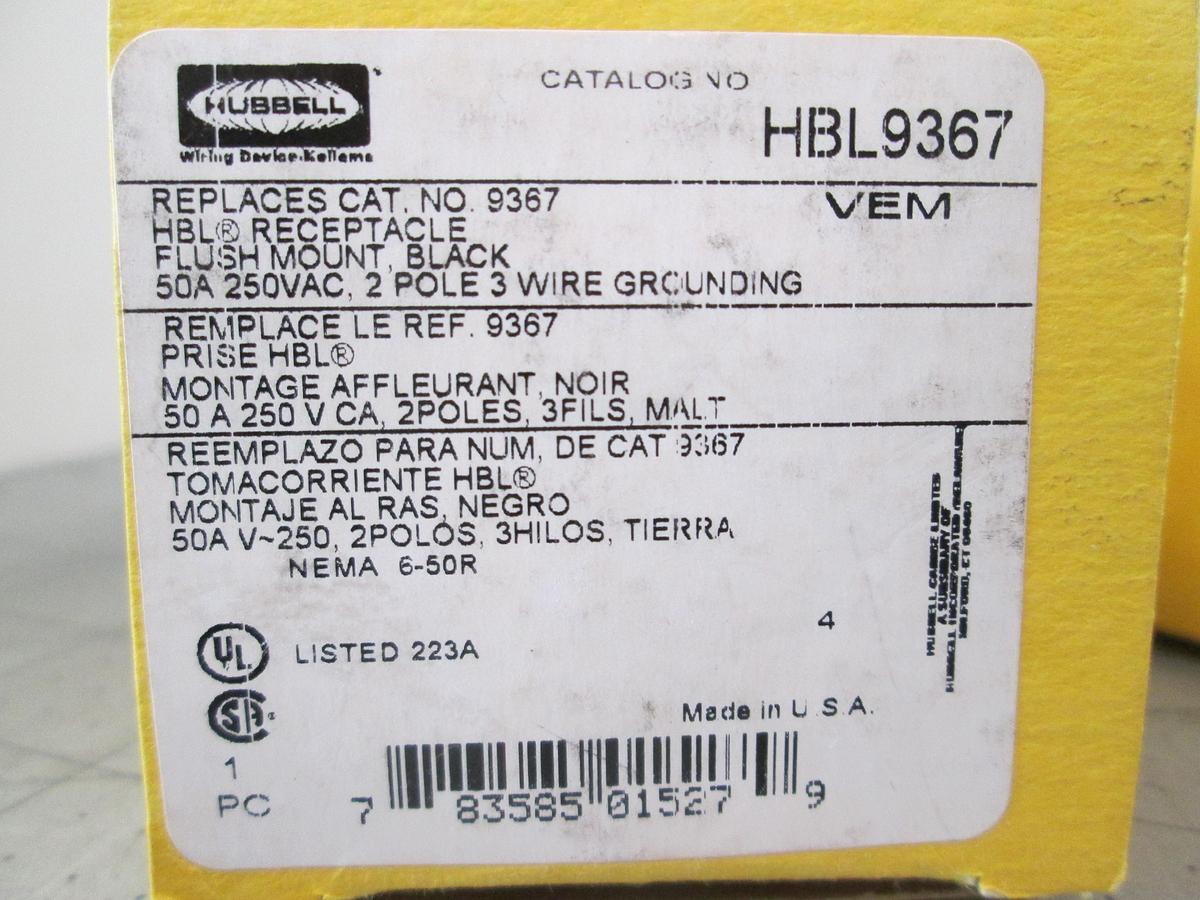 Hubbell, HBL9367, 50A 250V, NEMA6-50R Receptacle Black, NEW, LOT OF 2