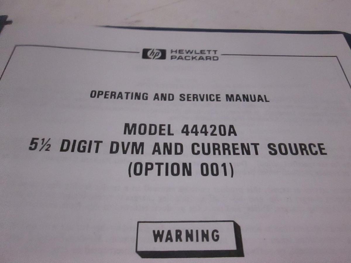 Used HP Model 44420A, 5 1/2 Digit DVM And Current Source (001) Operating Manual, Used