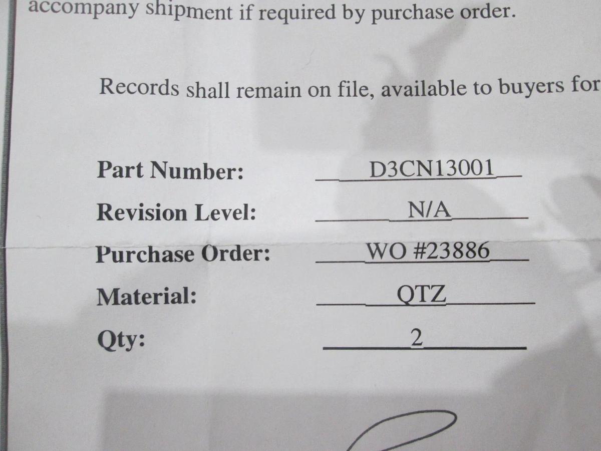 Heraeus, D3CN13001, Quartz Plate, New, Lot of 2