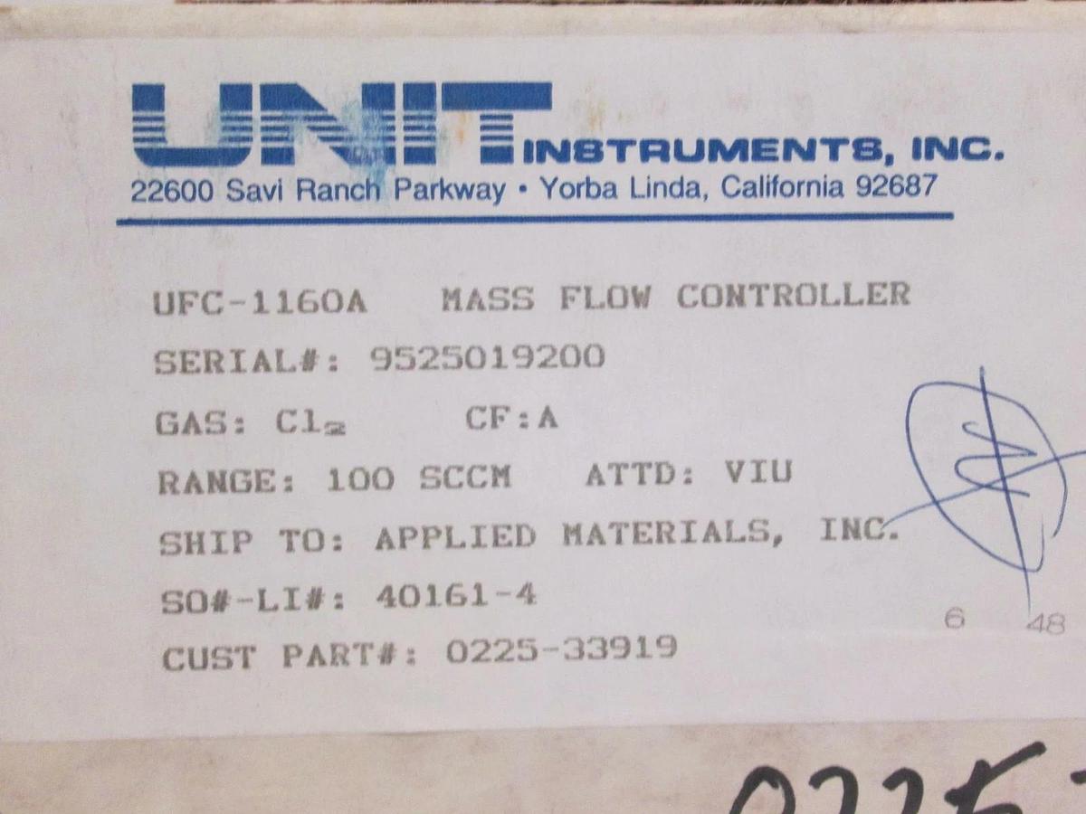 Used Unit UFC-1160A Mass Flow Controller, CL2, 100 SCCM, 15 Pin