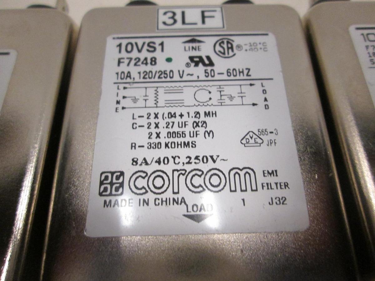 Used Corcom, 10VS1, F7248, 8A/40C, 250V, EMI Filter, New, Lot of 3