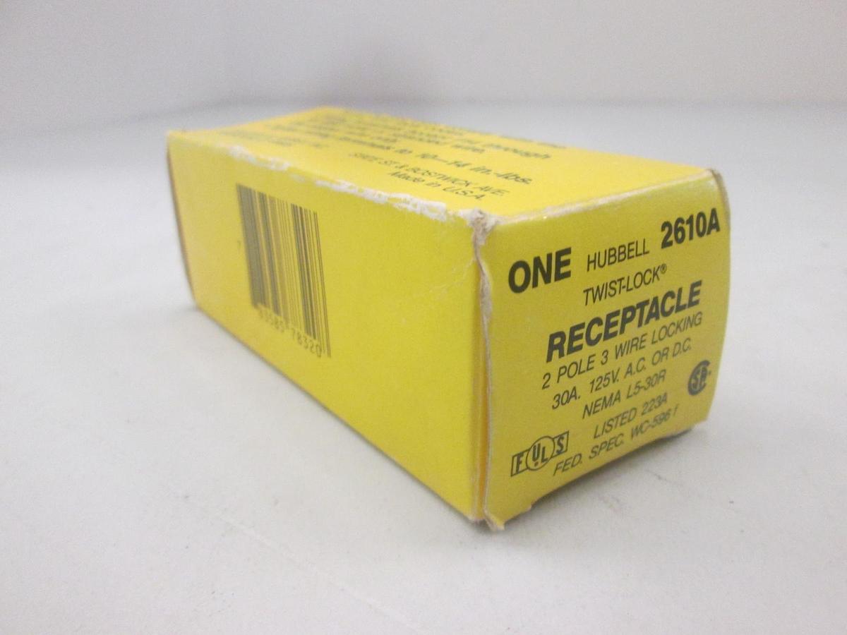 Used Hubbell, 2610A, Twist Lock Receptacle, 2 Pole, 30A, 125V. New