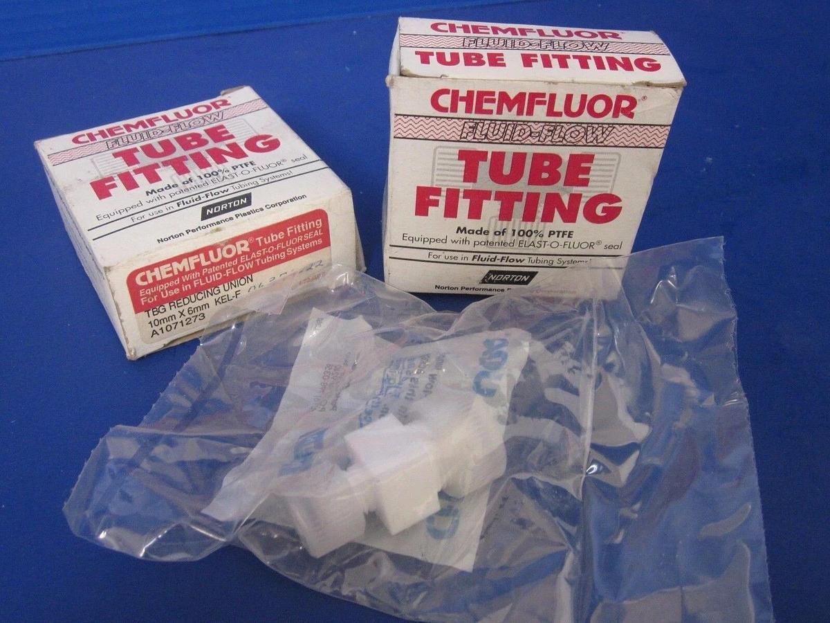 Used Norton Chemfluor Tube Fitting - 10mm x 6mm Reducing Union, Lot of 2