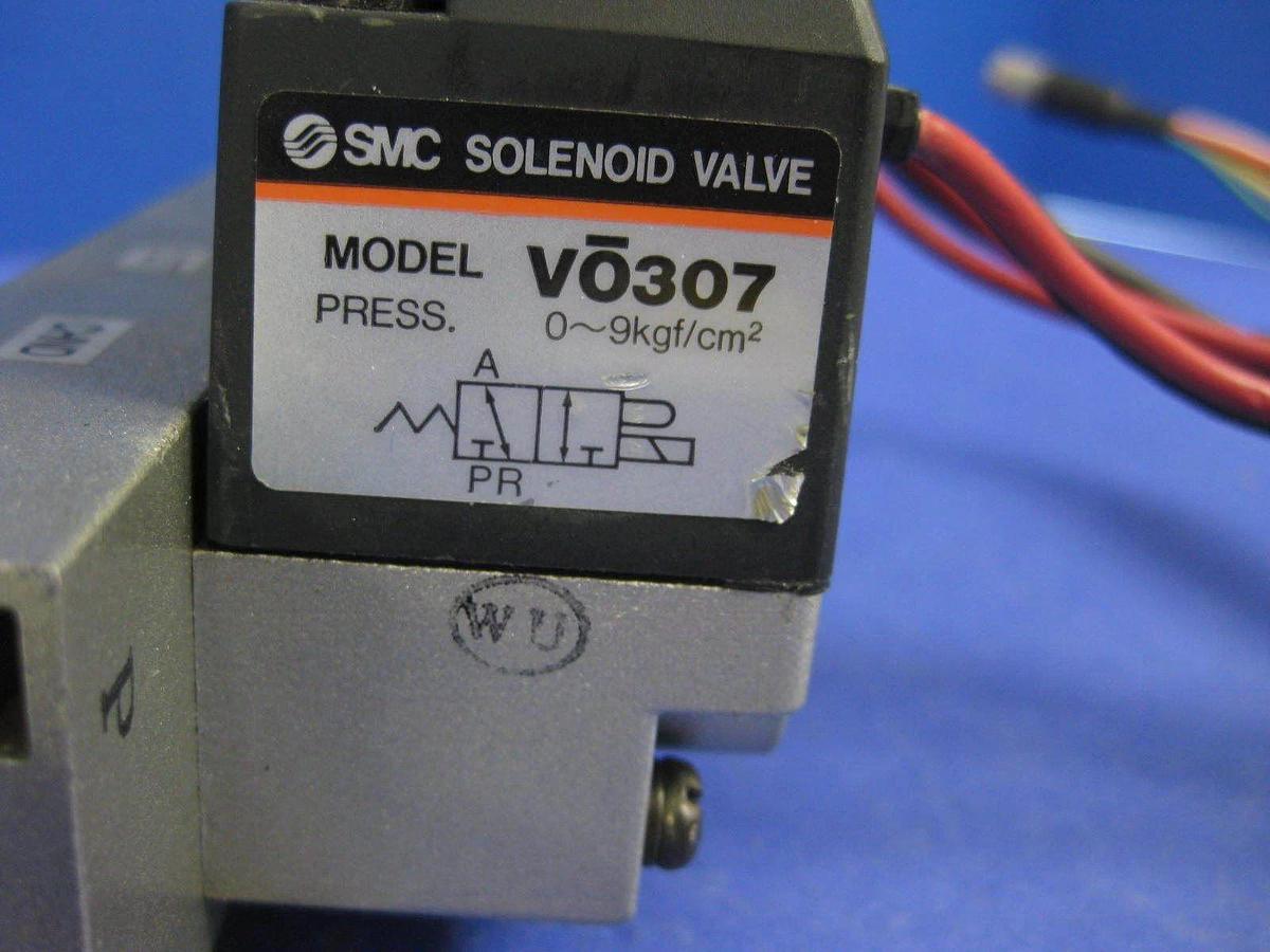 Used SMC VO307 Solenoid Valve Manifold Assembly, with 3 Valves, Used