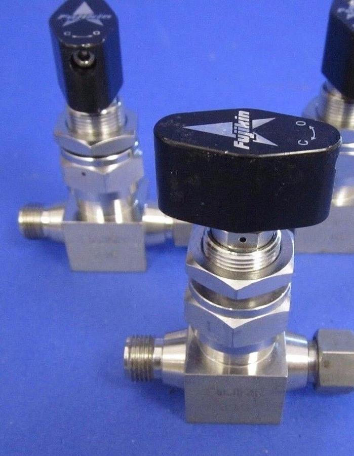 Used Fujikin 1/4 Turn Shut Off Valve, TEL 0120-064661, 1/4" Swagelok - LOT of 2