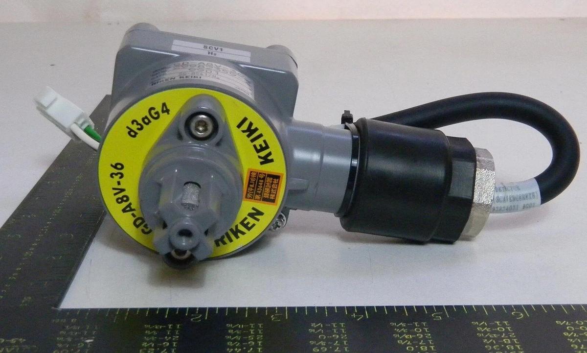 Used Riken Keiki GD-A8V-36 TEL FNC Side Gas Sensor With ~12" Cord