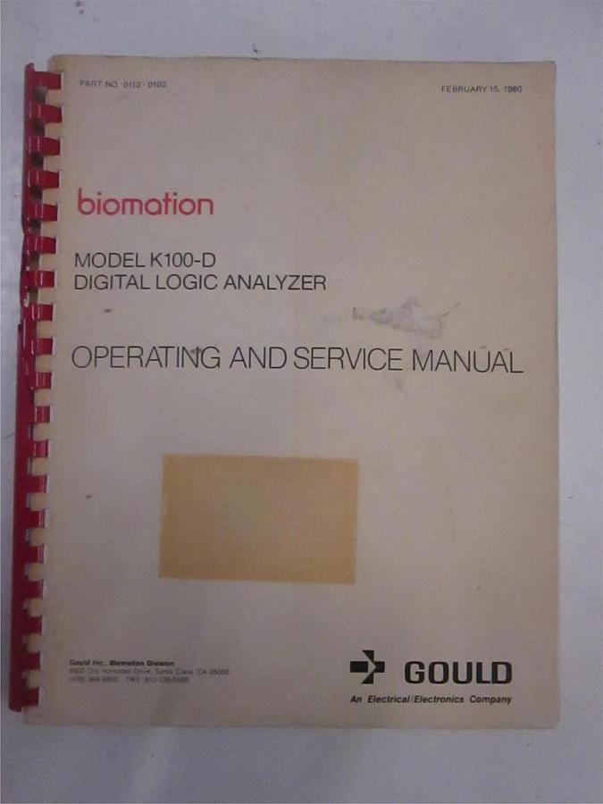 Used Gould K100-D Digital Logic Analyzer Operating and Service Manual, Used