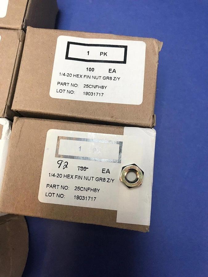 1/4-20 Finished Hex Nut, 25CNFH8Y Med. Carbon Steel, Zinc Yellow, Lot of 1392