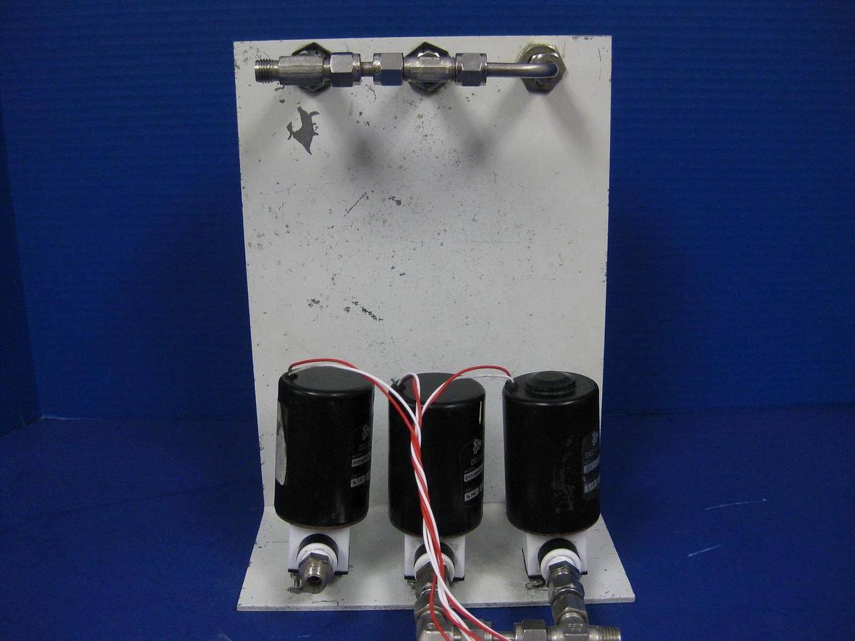 Used Brooks Sho-Rate 3 Flowmeter Assy w/ 3 Furon Delta Solenoid Valves, DV2-124NOD2