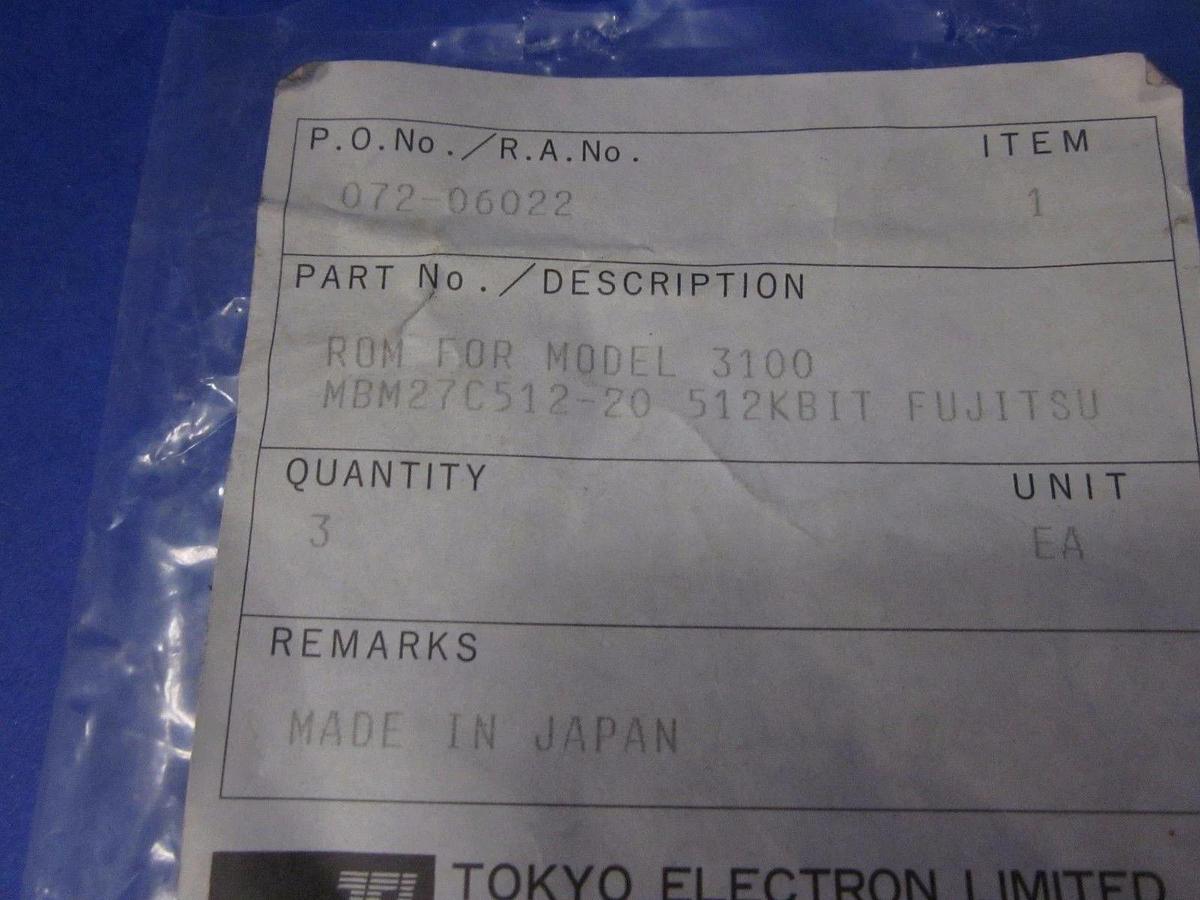 TEL Tokyo Electron Limited ROM / EPROM for M3100, MBM27C512-20, Lot of 3, New