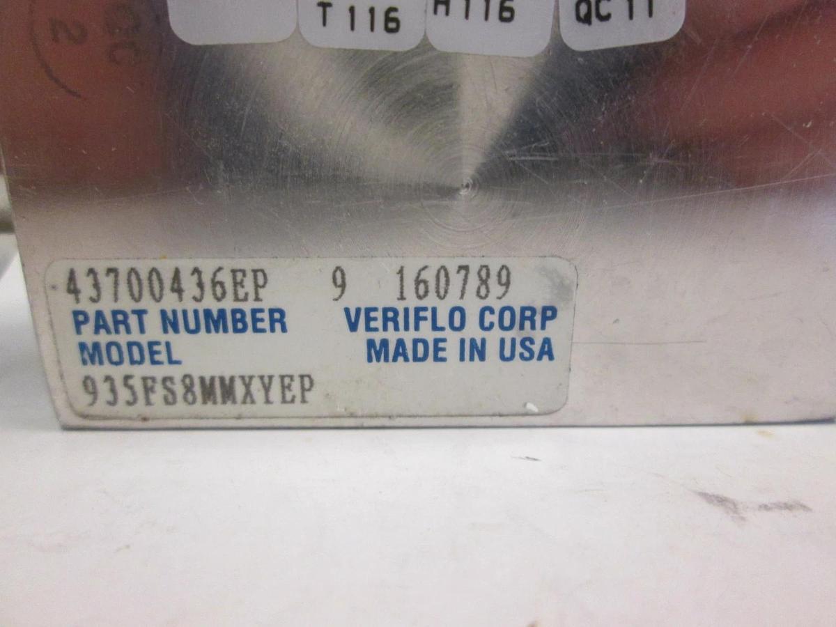 Used Veriflo 935FS8MMXYEP High Flow Valve, High Purity, Max Inlet 300 PSI