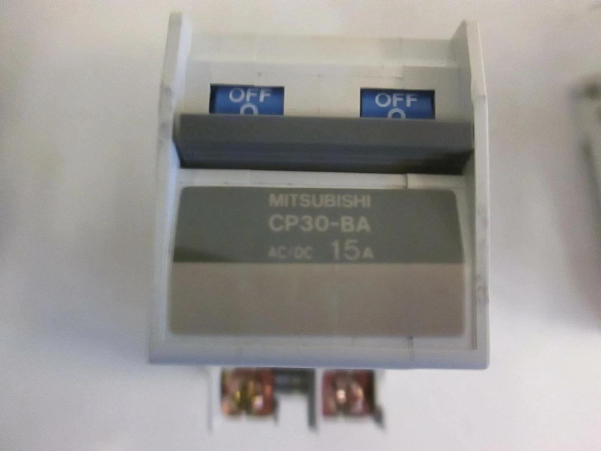 Used Mitsubishi Circuit Protector CP30-BA, 15A, 250VAC/125VDC, 2 Pole, Used, Lot of 3