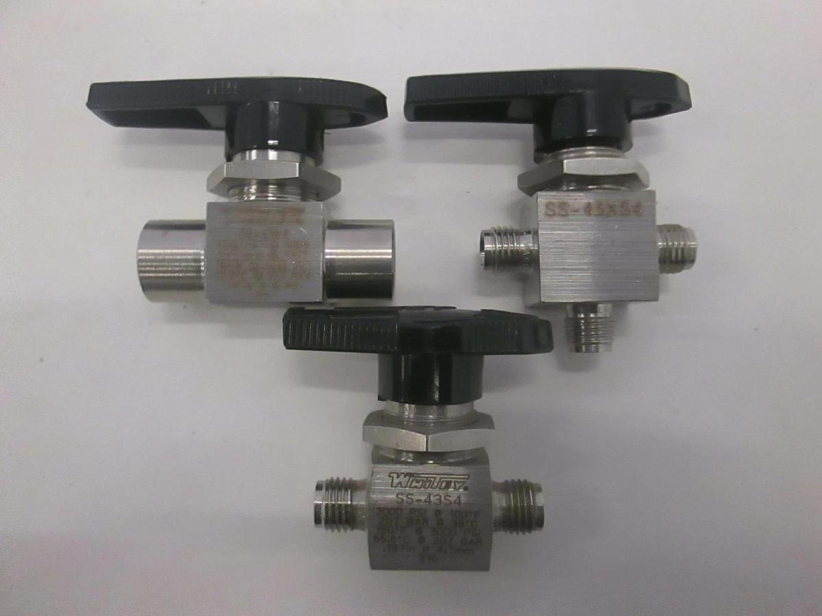 Used Whitey, SS-43S4, SS-43XS4, SS-43F4 Ball Valve, Used, Lot of 3