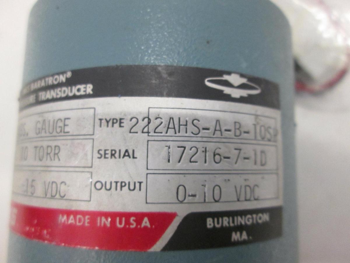 Used MKS, Baratron 10 Torr Pressure Transducer, 222AHS-A-B-10SP, Used
