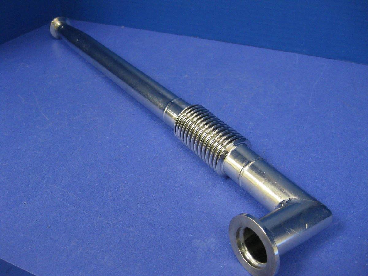 Vacuum Tube Weldment, NW20 Miltered Elbow x Conical NW16 w/ Bellows Neck, New