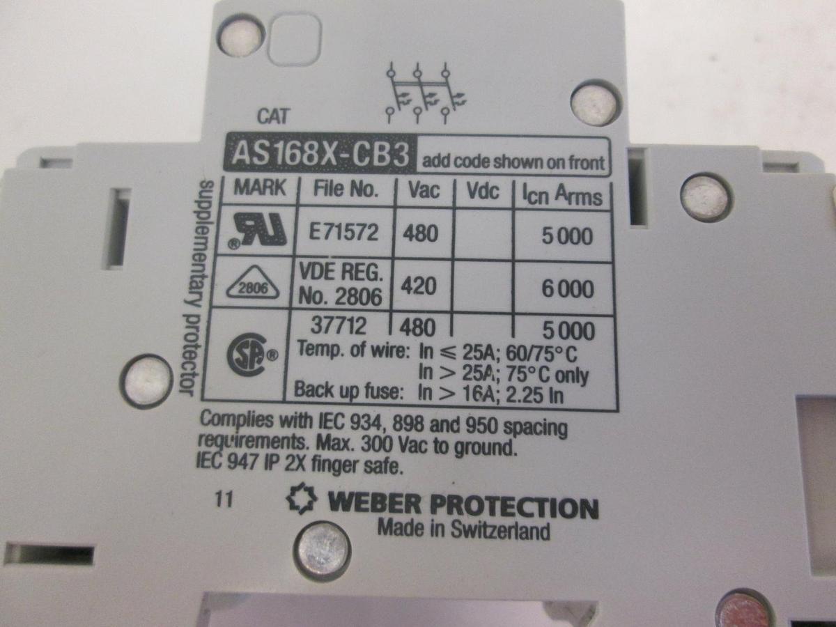 Used Allen Bradley AS168X-CB3, 3 Pole Circuit Breaker- Used