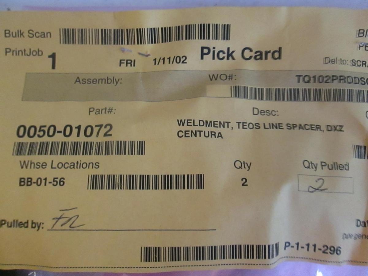 AMAT, 0050-01072, Weldment, Teos Line Spacer, DXZ Centura, New, Lot of 2