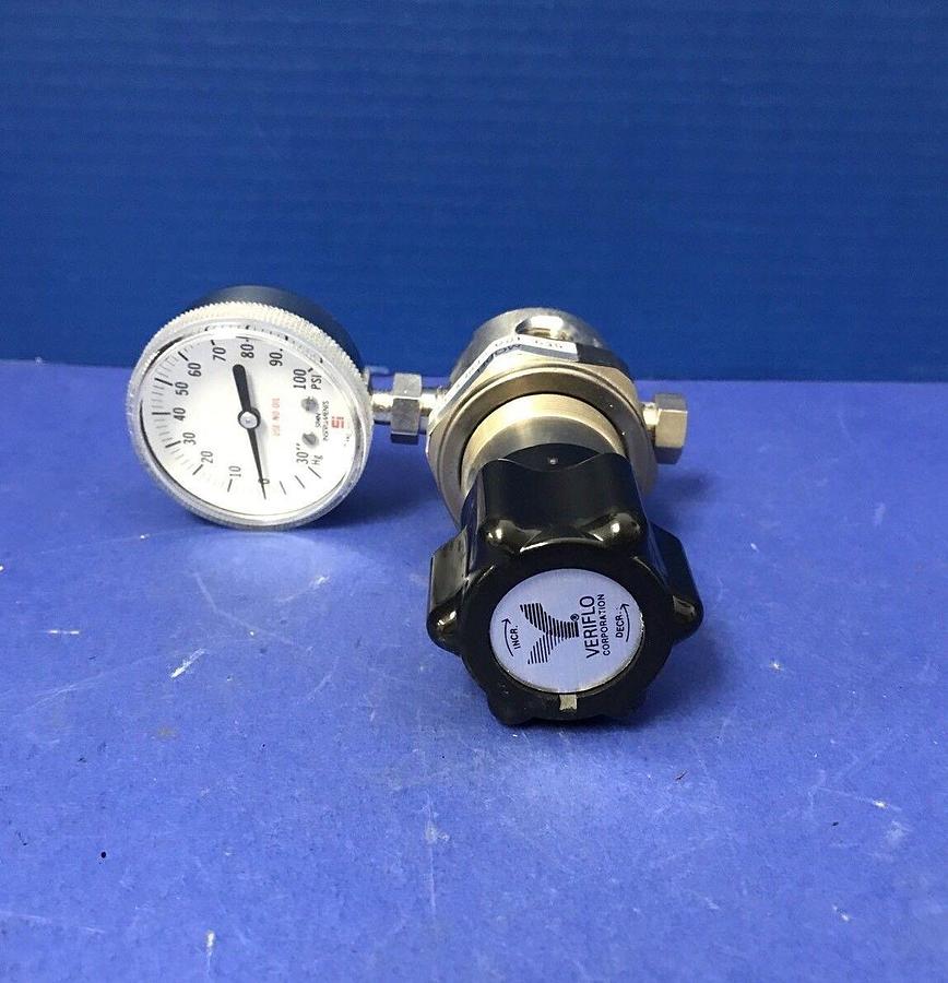 Used Veriflo 959 Regulator 9591004PBFS111, 4 Port, 20"-0-100 psi Gauge, Used