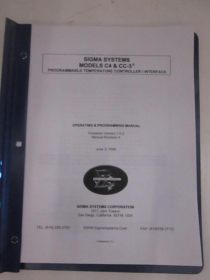 Used Sigma Systems C4 and CC-3.5 Operating and Instruction Manual, Used