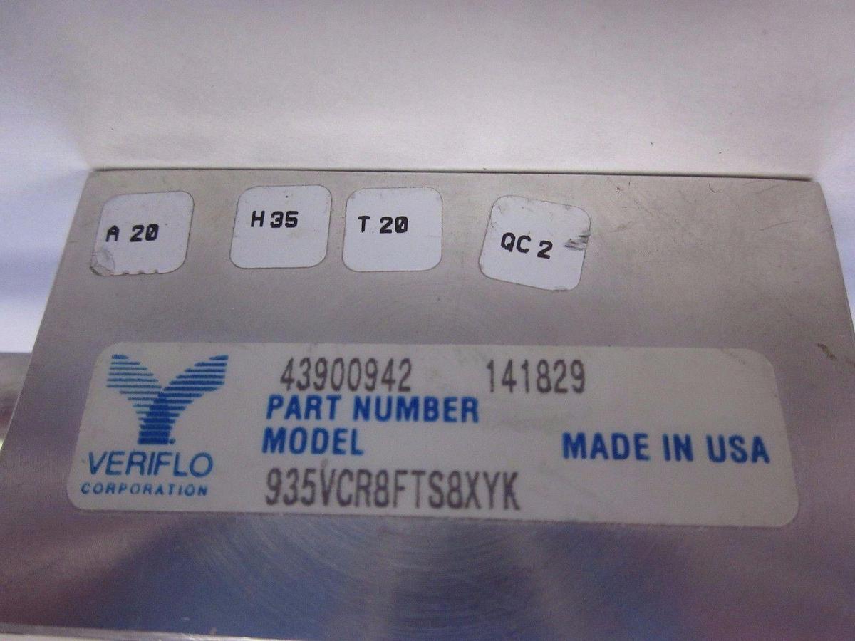 Used Veriflo 935VCR8FTS8XYK High Flow Valve, High Purity, 1/2"Tube x 1/2"FVCR