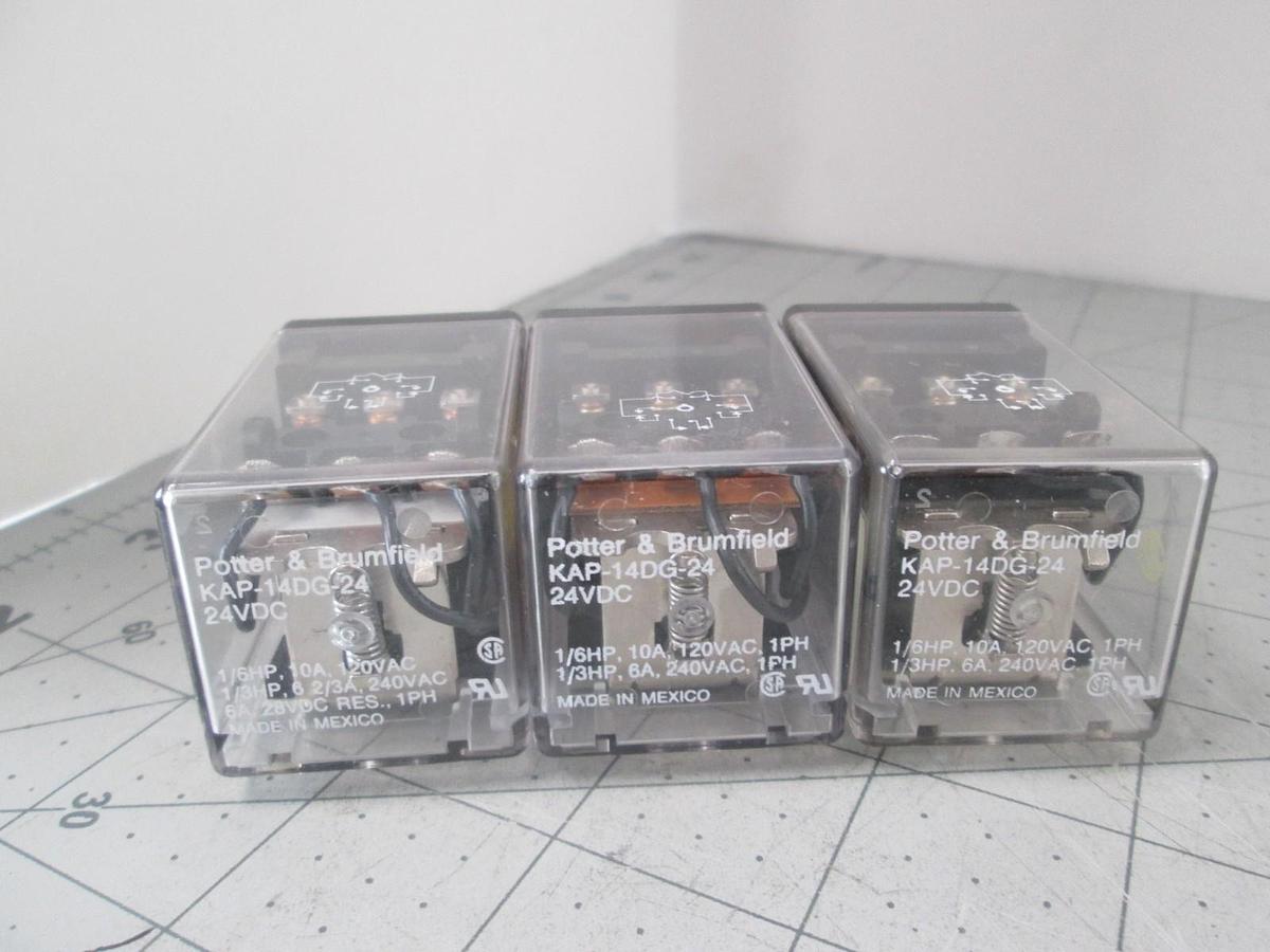 Used Potter & Brumfield, KAP-14DG-24, 24VDC Relay, New, Lot of 3