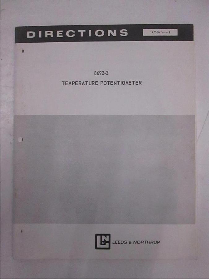 Used Leeds and Northrup 8692-2 Temperature Potentiometer Directions, Used
