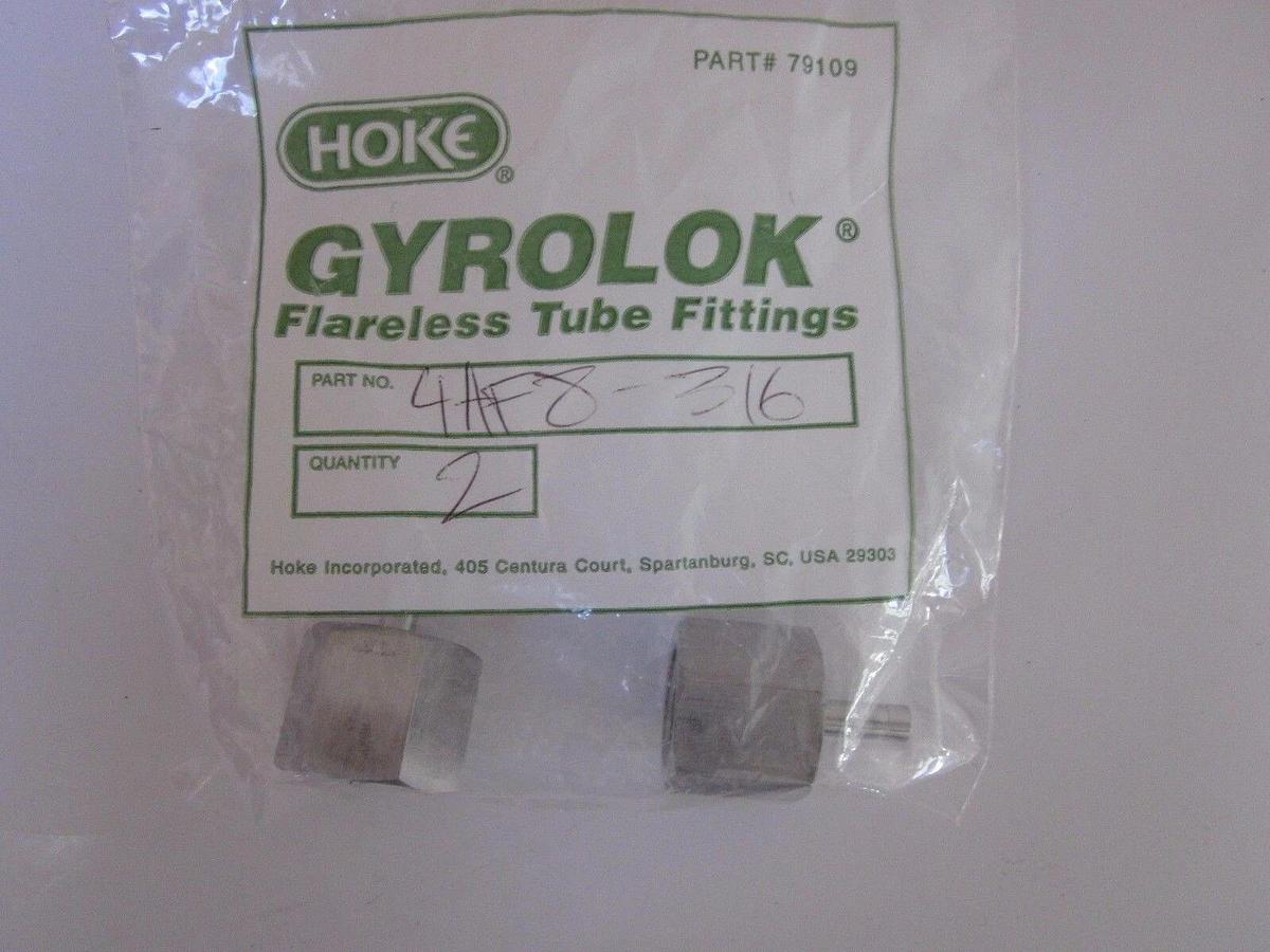 Hoke Gyrolok 4AF8-316 Tube Adapter 1/4" Tube OD x 1/2" FNPT 316 SS - Lot of 2